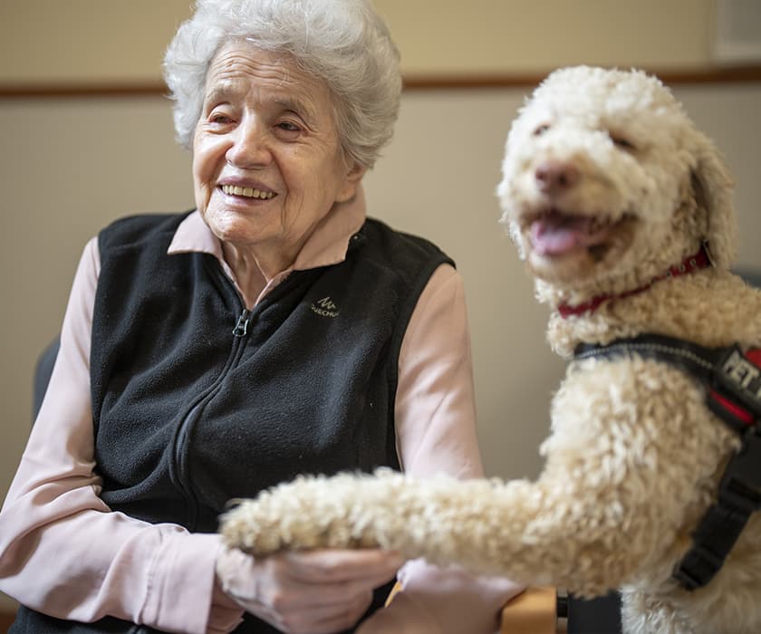 foto ospite RSA in ricovero residenziale che fa pet therapy